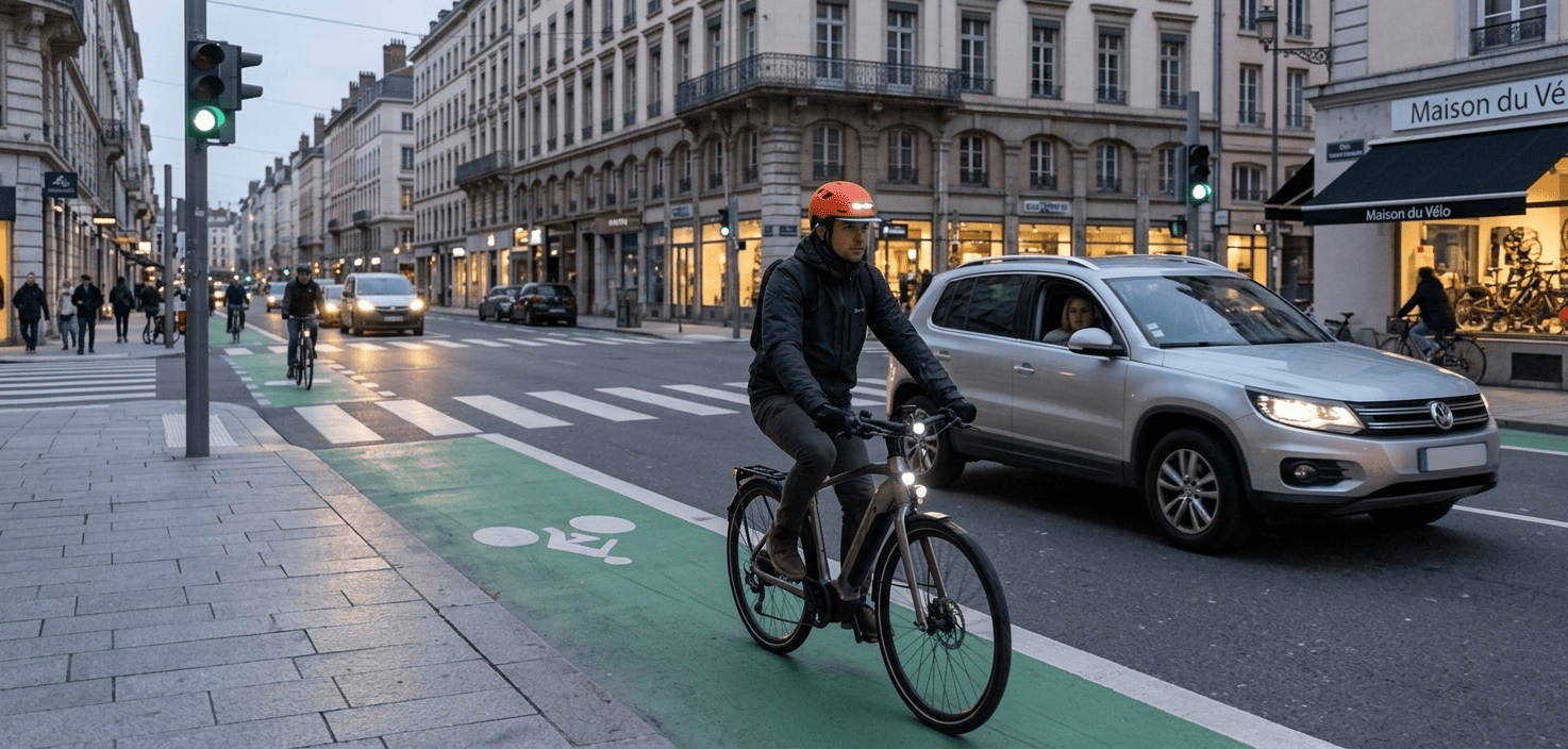 eBike rider wearing an XNITO helmet riding on a bike lane