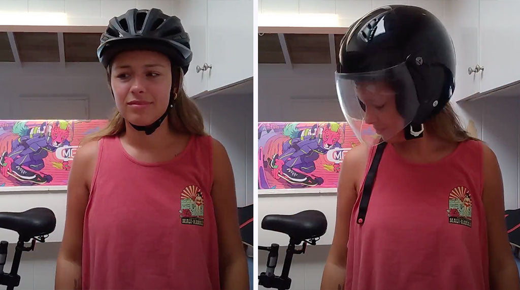 Between a bike and a motorcycle helmet