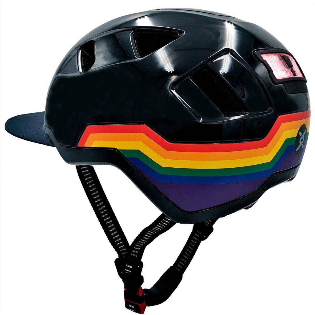 XNITO helmet with rainbow stripes and rear light