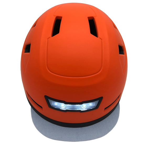 Front view of orange XNITO helmet with visor