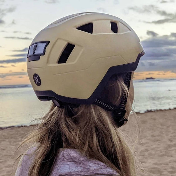 Side view of Hemp XNITO helmet worn by person