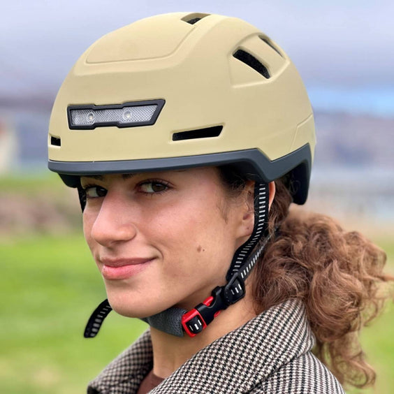 Person wearing Hemp XNITO helmet with front lights