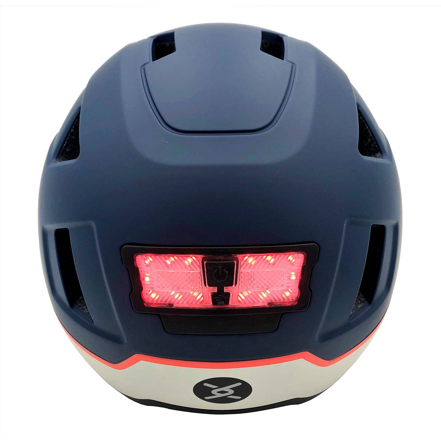 Rear view of XNITO helmet with illuminated LED light