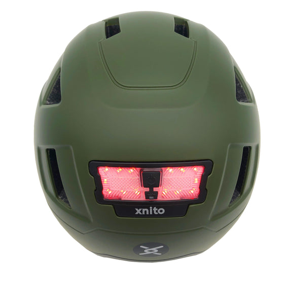 Rear view of XNITO Moss helmet with red light