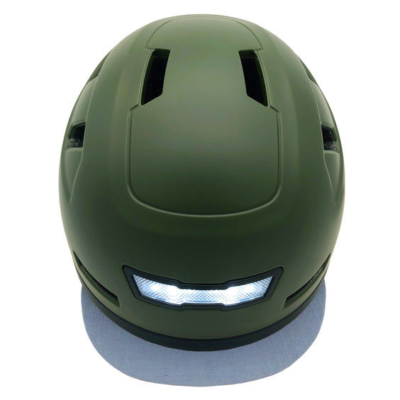 Front view of XNITO Moss helmet with white light