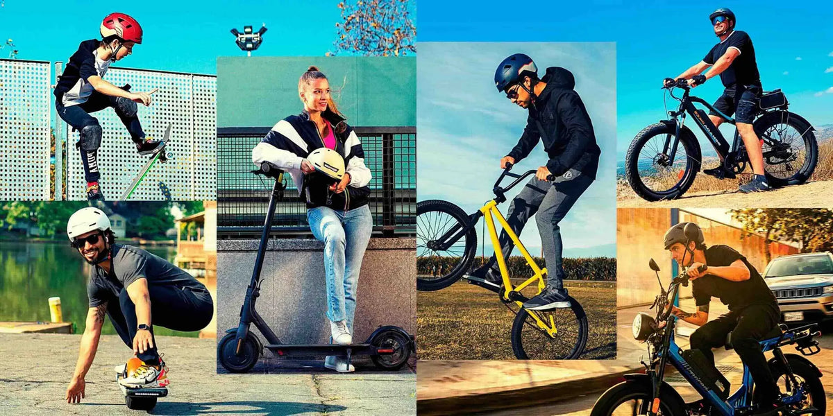 XNITO riders on e-bikes, scooters and boards